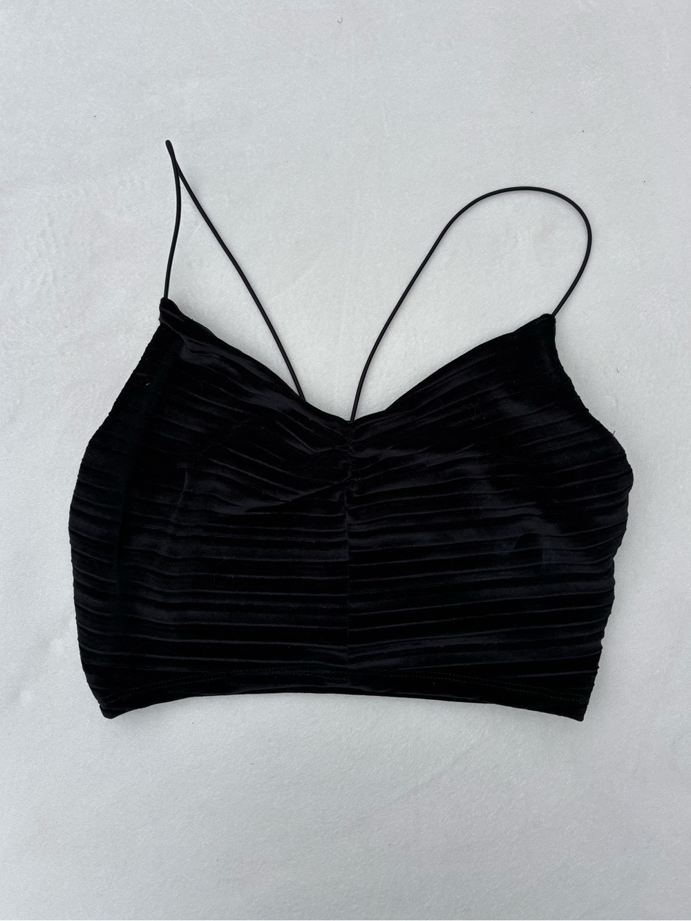 wild fable Black Velvet Ribbed Spaghetti-Strap Crop Top